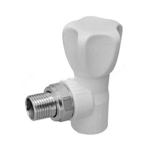 Кран шаровой PP-R белый наружн. резьба Дн 25х3/4" угловой для радиатора РосТурПласт Россия