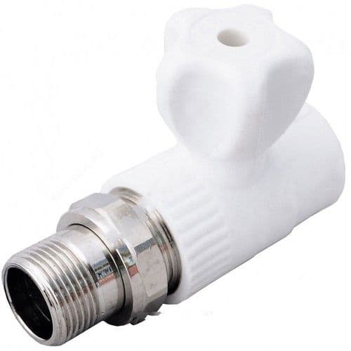 Кран шаровой PP-R белый наружн. резьба Дн 25х3/4" прямой для радиатора VALFEX Россия