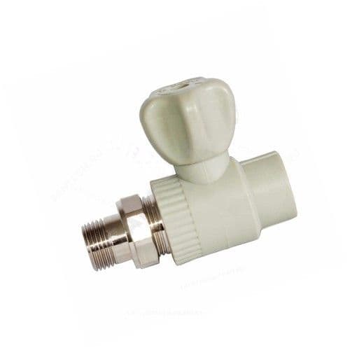 Кран шаровой PP-R серый наружн. резьба Дн 25х3/4" прямой для радиатора VALFEX Россия